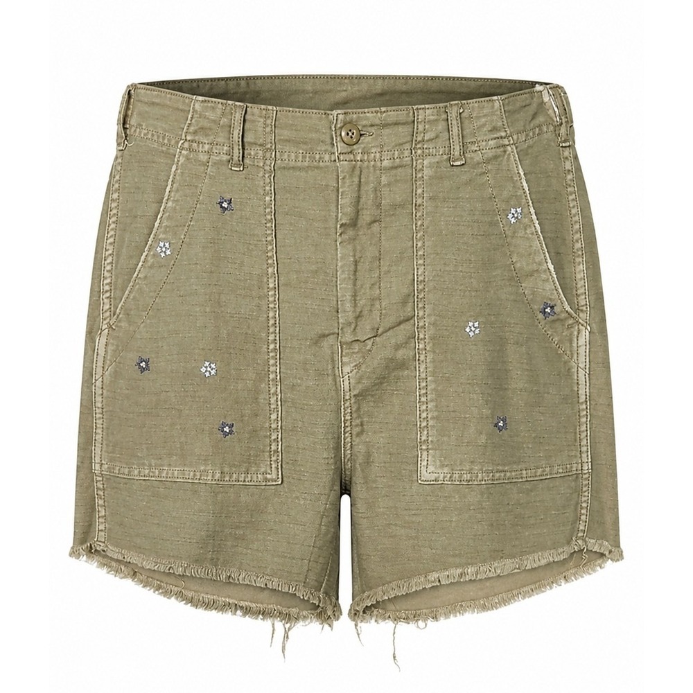 American Eagle Outfitters Olive Green Floral Embroidered Utility Shorts Size 12